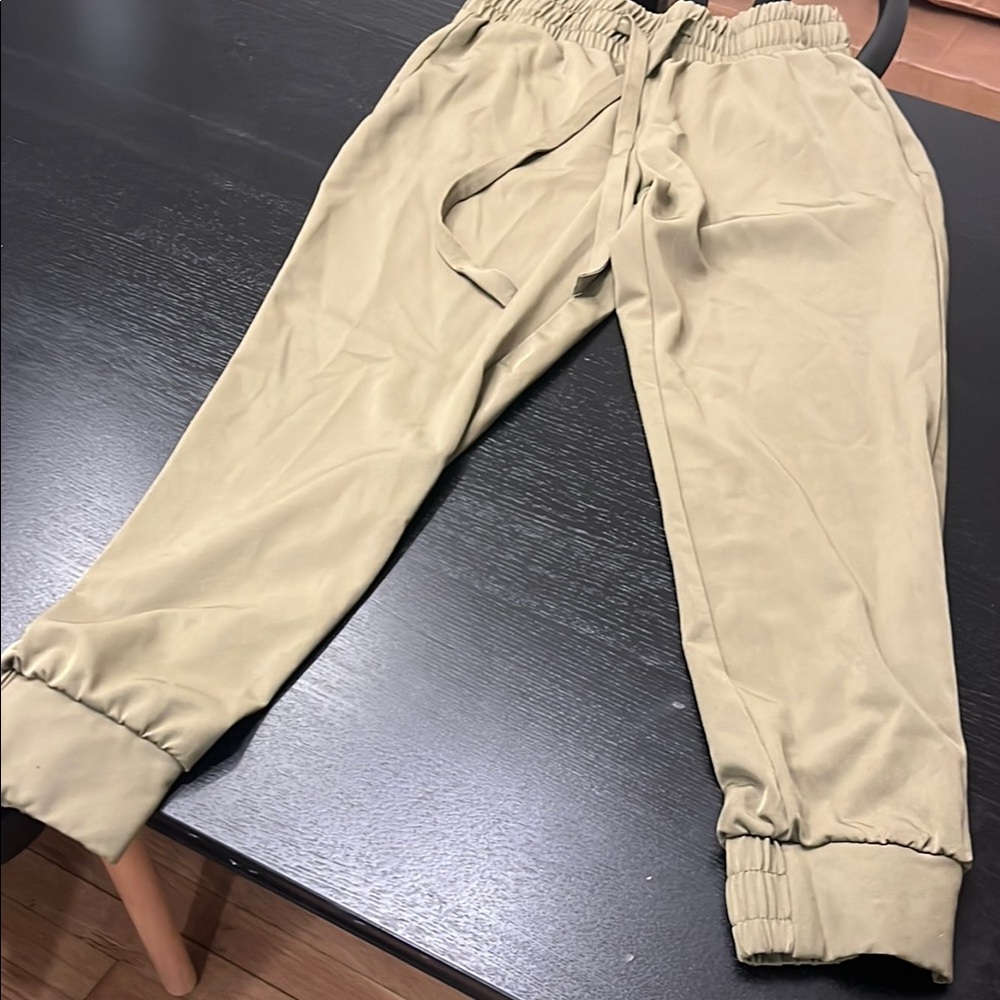 Revamped Green Sweatpants with Elastic Waistband and Cuffs